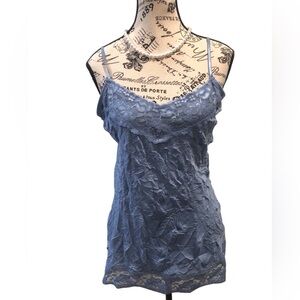Y2K Fairy Core Maurices Junior L Blue Crinkle Sleeveless Camisole Top Lace